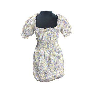 Levis Floral Smocked Mini Dress M Pastel Puff Sleeve Cotton Blend Made In India